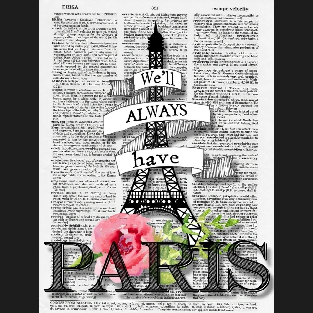 Paris Eiffel Tower Dictionary Art Print Home Decor